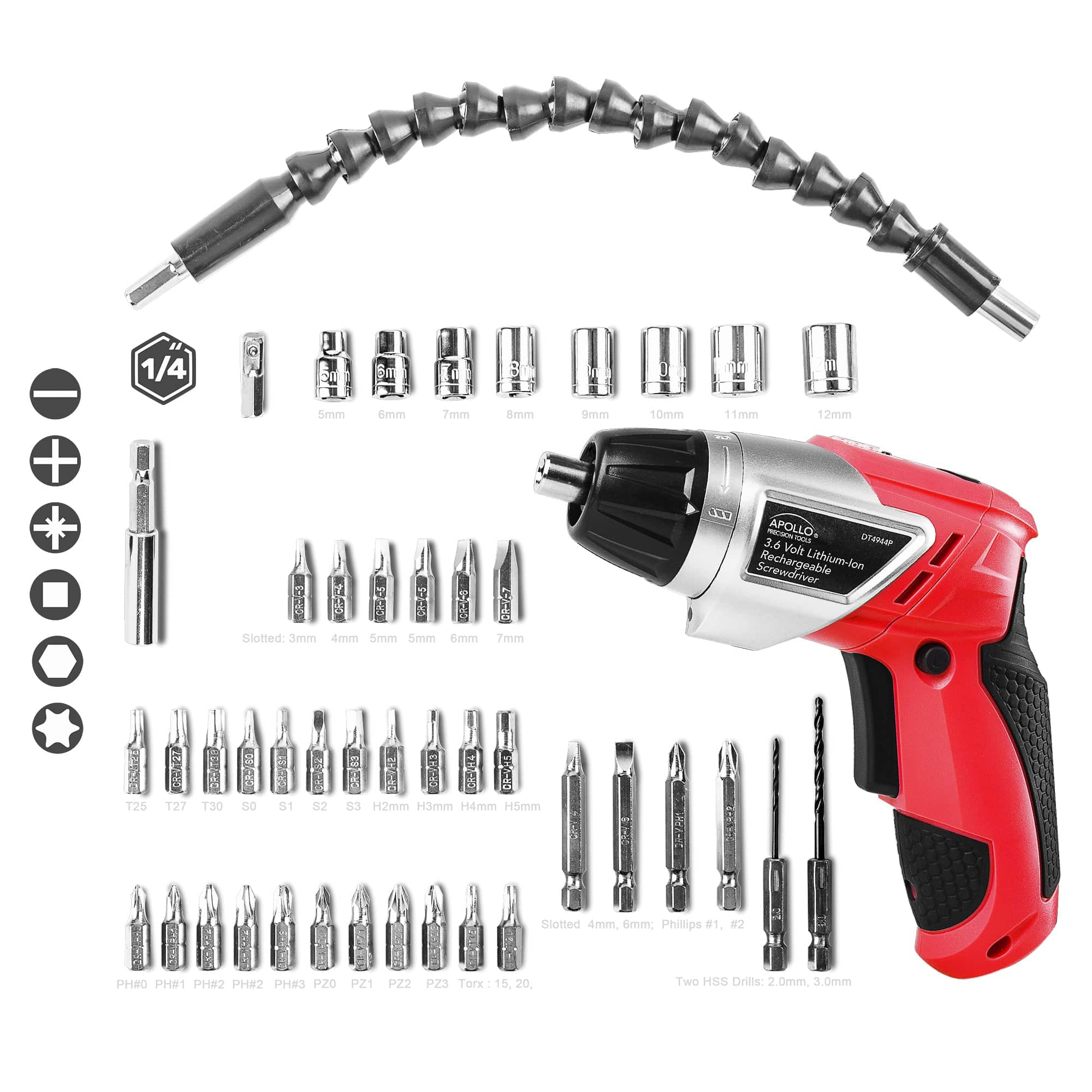 3.6V Lithium-Ion Rechargeable Screwdriver with 45 Piece Acce - Image 3
